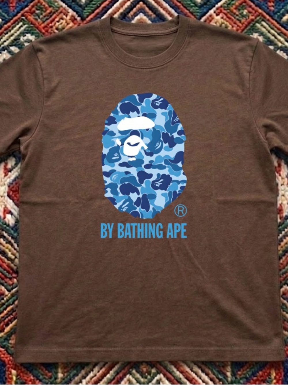 Gildan Brown T-Shirt with Blue Camo Ape Logo